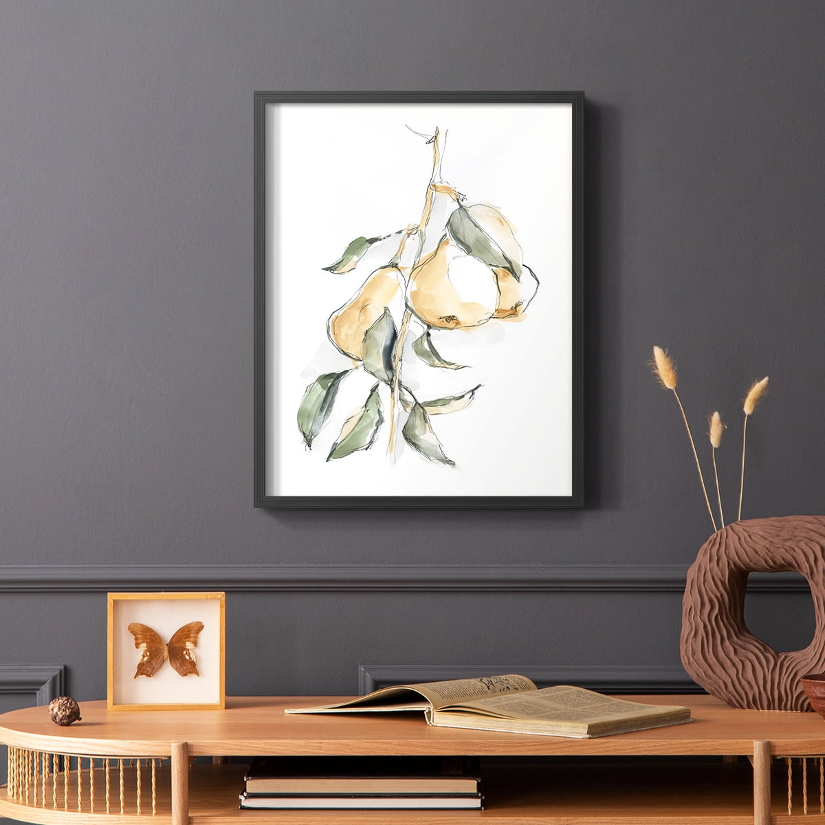Watercolor Fruit Contour I Framed Print in Black Solid Wood 22 x 28 Framed Print