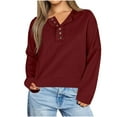 thumbnail image 2 of Antinious Womens Sweatshirts Casual Solid V Neck Button Down Long Sleeve Dress Shirts,Fall Winter Going Out Tops for Women,Sweatshirt for Women,Red,XL, 2 of 5