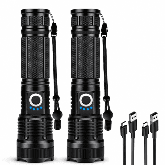 Rechargeable Flashlight 2 Pack 5 Modes IPX7 Waterproof Camping Emergency Light