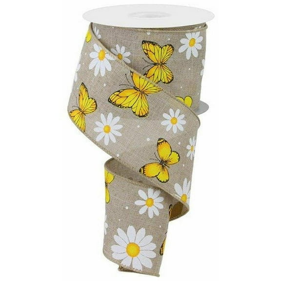 2.5" Butterfly Daisy on Royal Ribbon: Natural (10 Yards)