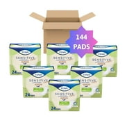 TENA Sensitive Care Ultra Thin Long Incontinence Pads for Women, Light Absorbency, 144 Count