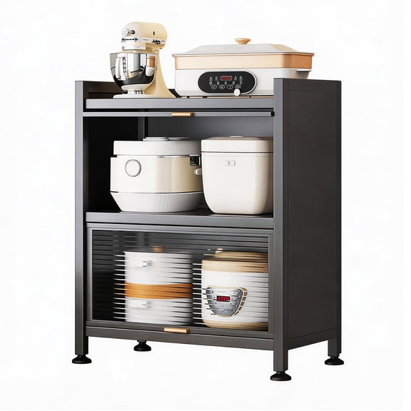 Joybos Freestanding Metal 3-Shelf Sideboard with Doors, Black