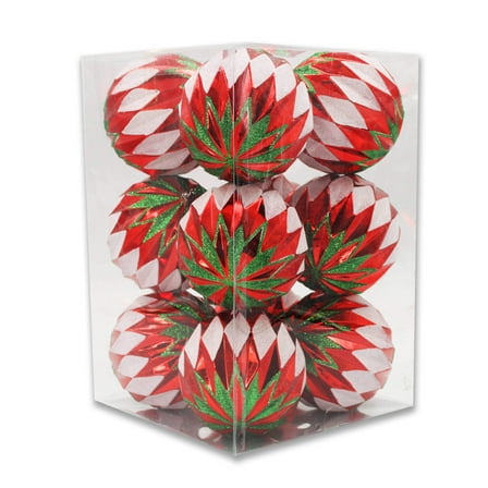 12 Pack Red, Green, White Assorted Ball Ornaments