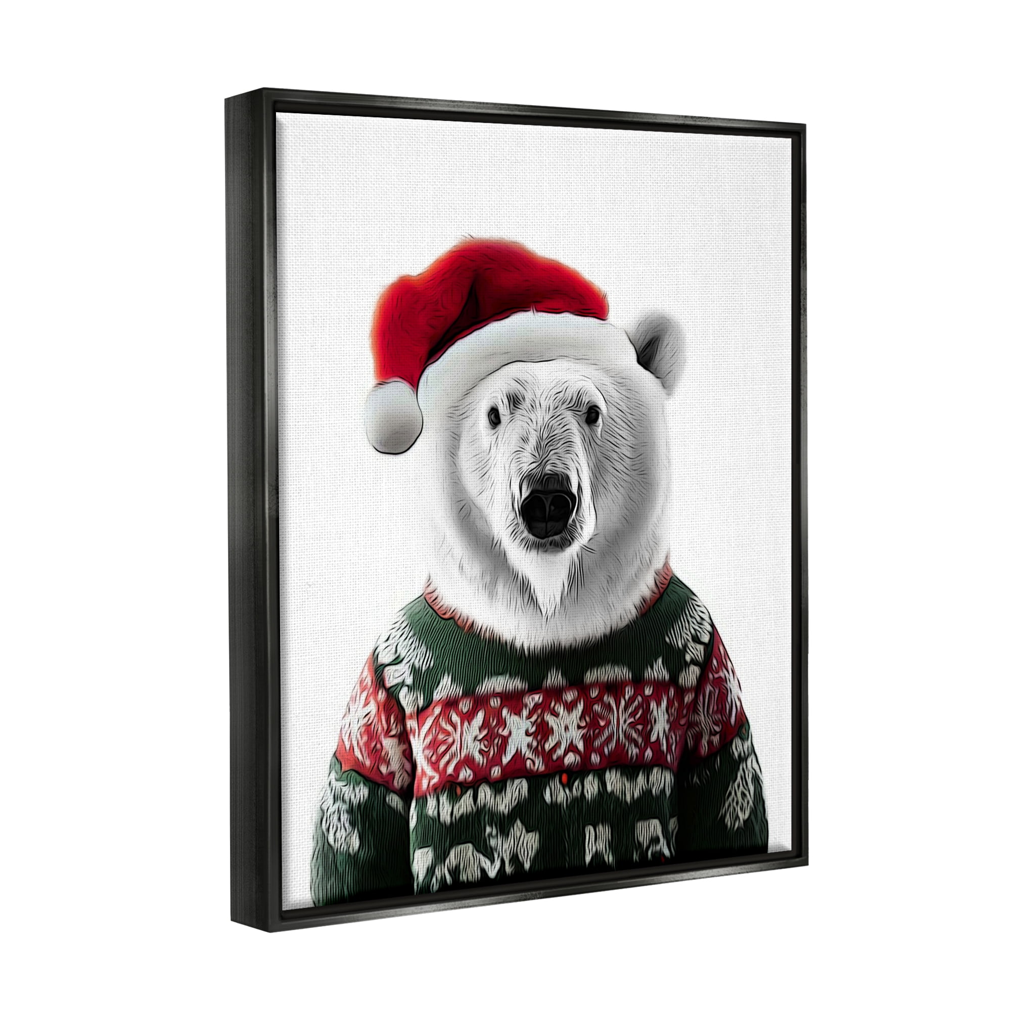 Stupell Industries Bear in Holiday Sweater Holiday Painting Black Floater Framed Canvas Art Print Wall Art, 25 x 31