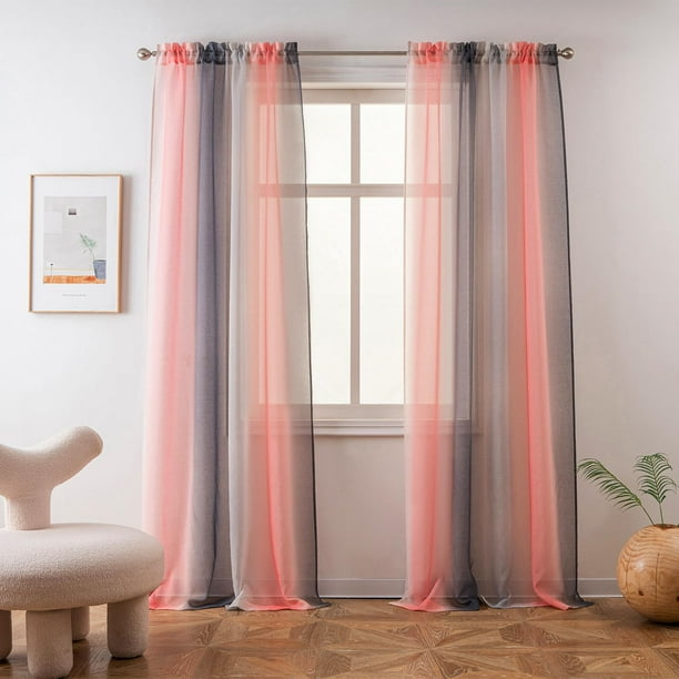Cortina Yancorp, 132 x 160 cm, color rosa y gris degradado, con bolsillo para varillas