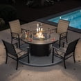 thumbnail image 7 of ALAULM 5 Piece Outdoor Conversation Sets, 4 Textilene Fabric Fixed Chairs with Metal Frame and w/48in Propane Round Fire Pit Table for Deck Garden Backyard Porch,Brown, 7 of 7