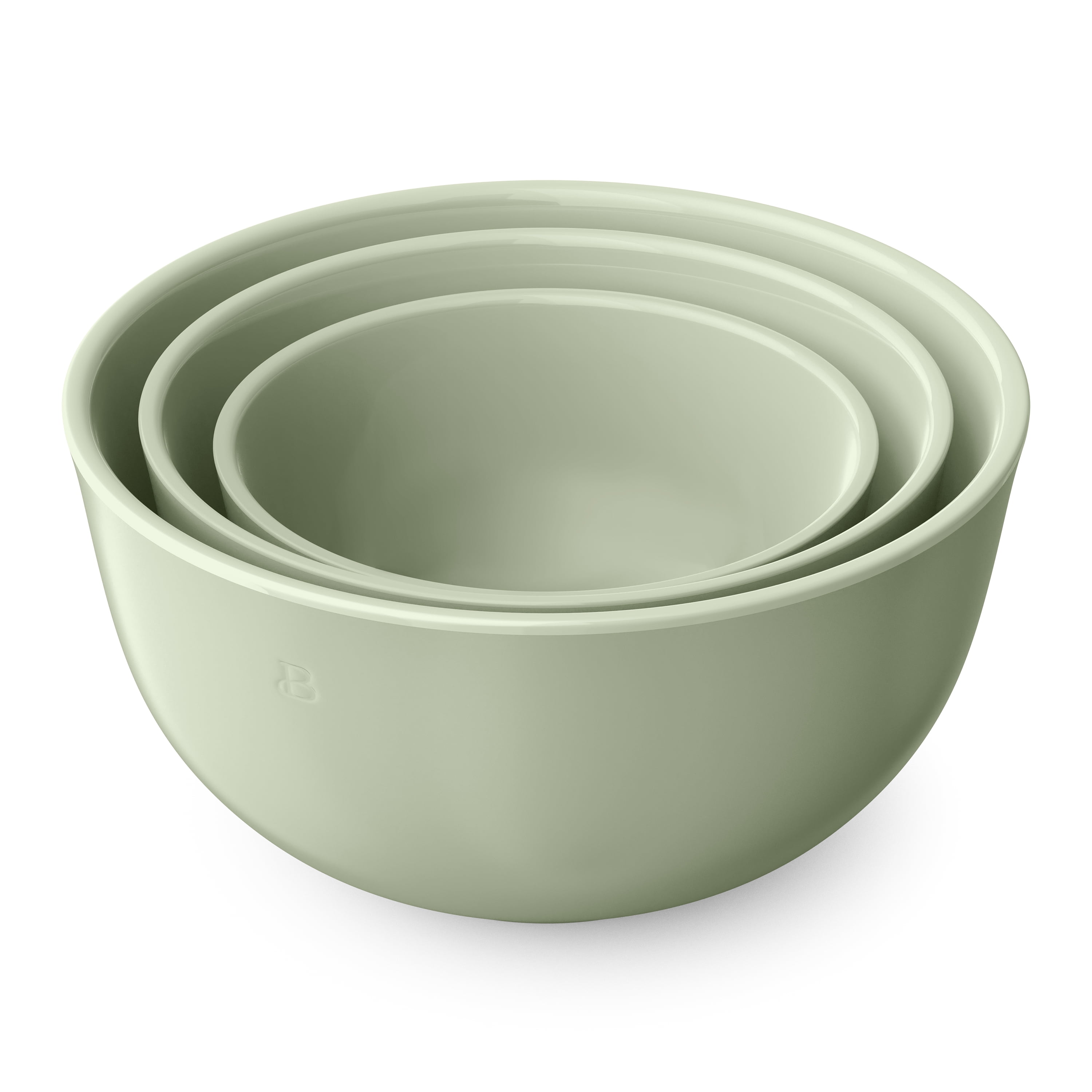 Beautiful 3-Piece Stoneware Nesting Mixing Bowl Set,Sage Green by Drew Barrymore