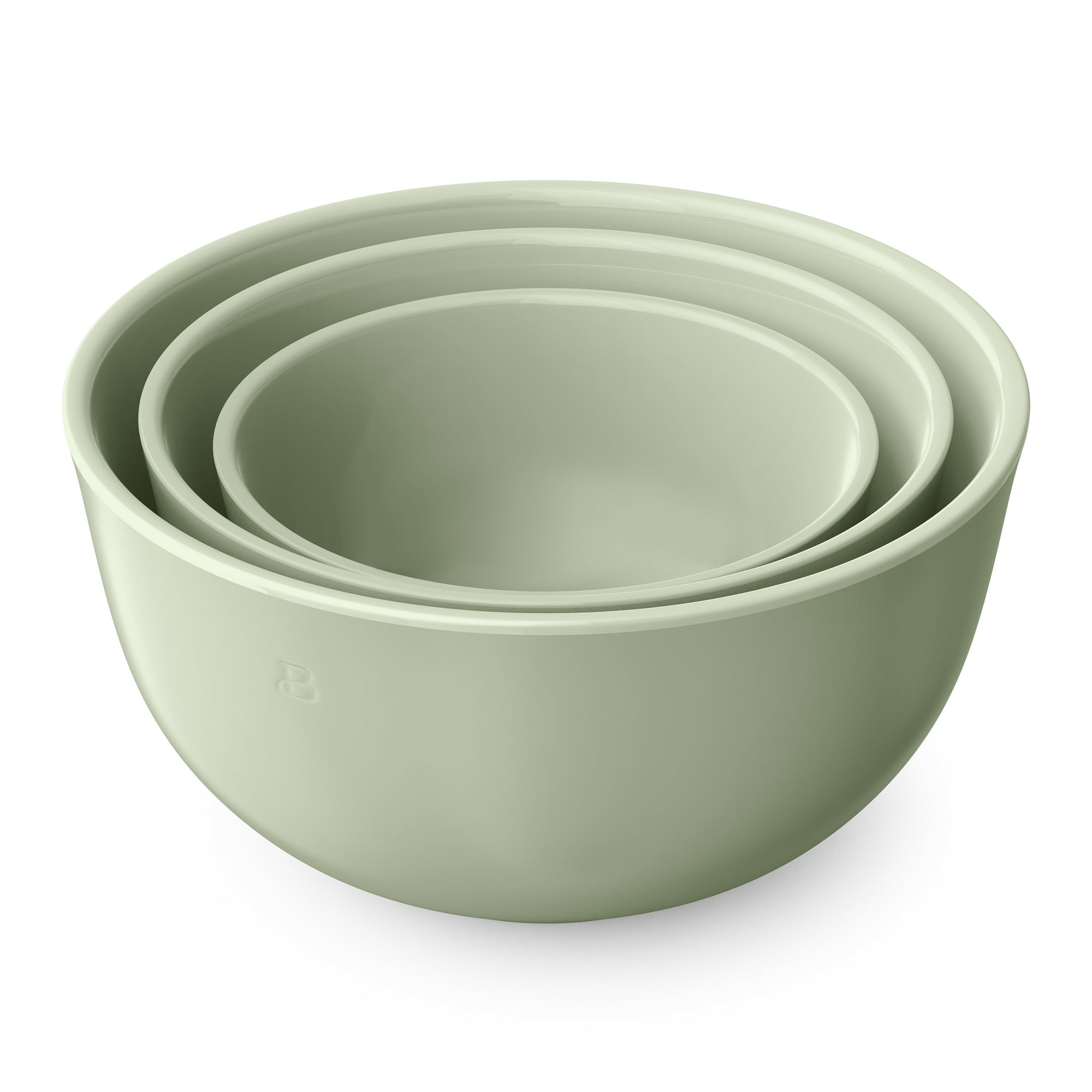 Beautiful 3-Piece Stoneware Nesting Mixing Bowl Set,Sage Green by Drew Barrymore