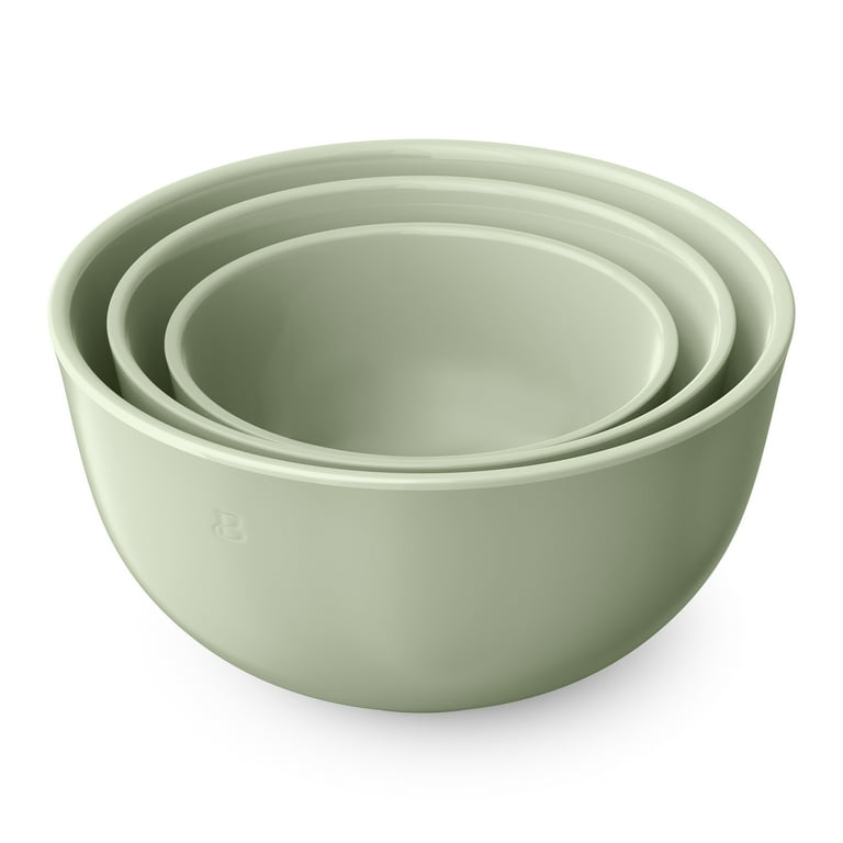 Beautiful 3-Piece Stoneware Nesting Mixing Bowl Set,Sage Green by