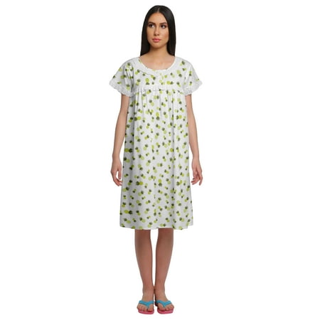

Moomaya Short Sleeve Nightdress For Ladies Printed Button Placket Nightwear