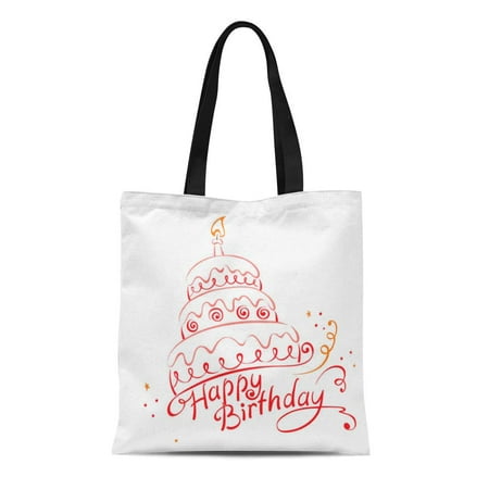 SIDONKU Canvas Tote Bag Red Congratulations Cake Ans Happy Birthday Letters Celebration Party Durable Reusable Shopping Shoulder Grocery