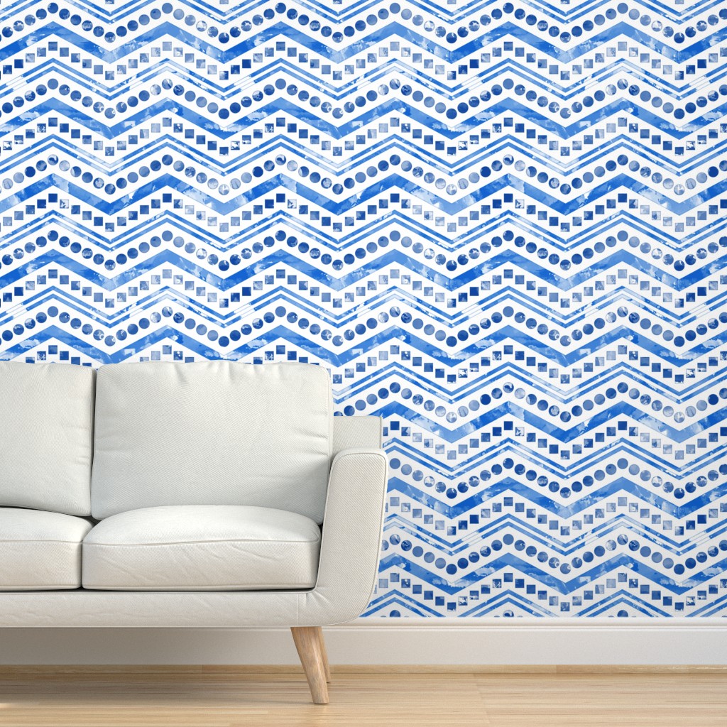 Simple Shapes Watercolor Chevron Wallpaper Peel and Stick (Single Sheet  2ft x 9ft, Slate Blue)