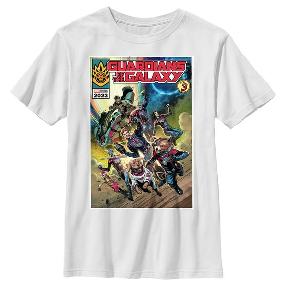 Boy's Guardians of the Galaxy Vol. 3 Action Comic Book Poster Graphic Tee White Small