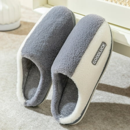

Women s Cotton Slippers Comfortable Warming Plush Slippers Lightweight Non-Slip Slippers for Indoor Home Gray 44-45