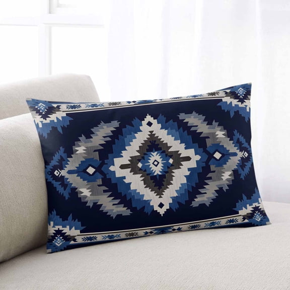 Navy Blue Grey Boho Queen Size Pillow Cover,Pillowcase Protectors with Zipper,Breathable Decorative Throw Pillow Case Cover,Southwestern Geometric Vintage Ethnic Pillow Shams for Couch Sofa 20x30Inch