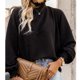 thumbnail image 2 of Blusa de manga larga con cuello alto para mujer, camisa holgada elegante de Color puro para primavera y otoño, camisa plisada con volantes y mangas abullonadas, color negro L, 2 of 6