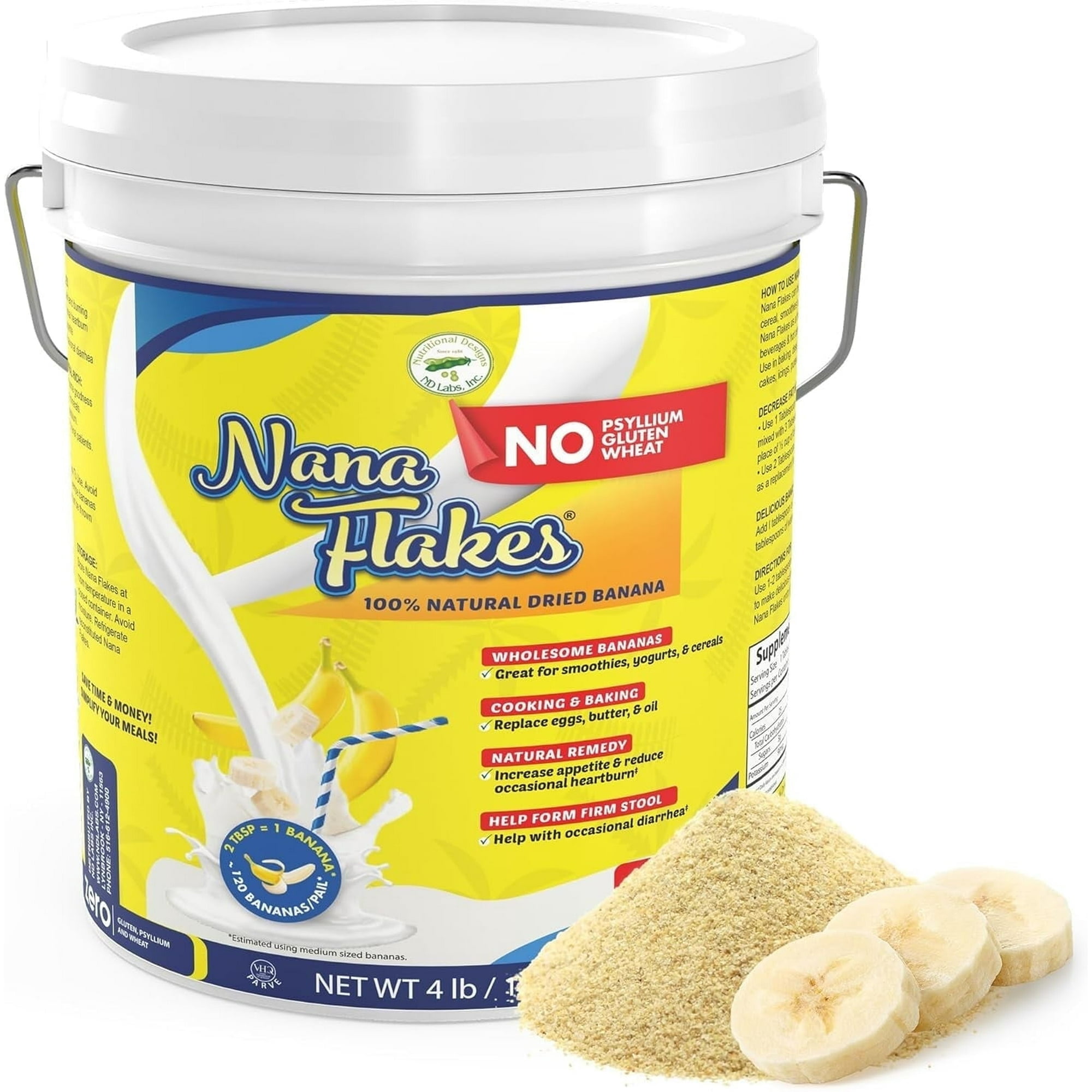Nana Flakes 100% Pure Banana Flakes Medical Food Powder - Decrease Fat Intake & Natural Remedy for Diarrhea & Heart Burn - Great Source of Protein & Fiber (Banana, Four Pound Tub)