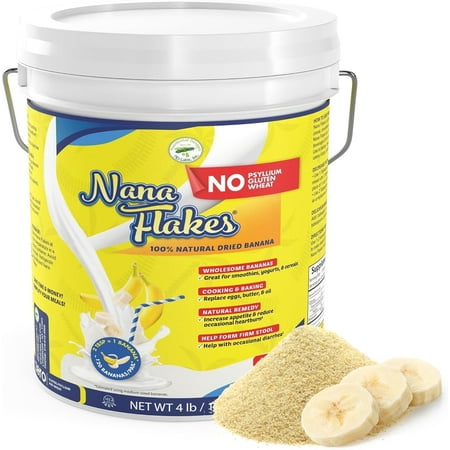 Nana Flakes 100% Pure Banana Flakes Medical Food Powder - Decrease Fat Intake & Natural Remedy for Diarrhea & Heart Burn - Great Source of Protein & Fiber (Banana, Four Pound Tub)