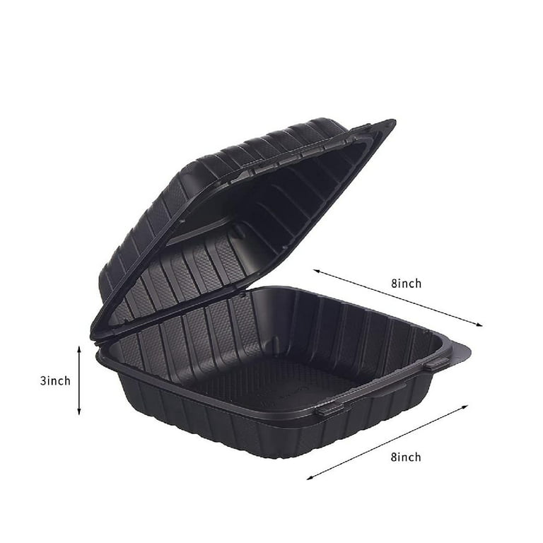 8x8-Inch, 50 Pieces,3-Compartment】 Disposable To Go Box Containers Plastic  Clam