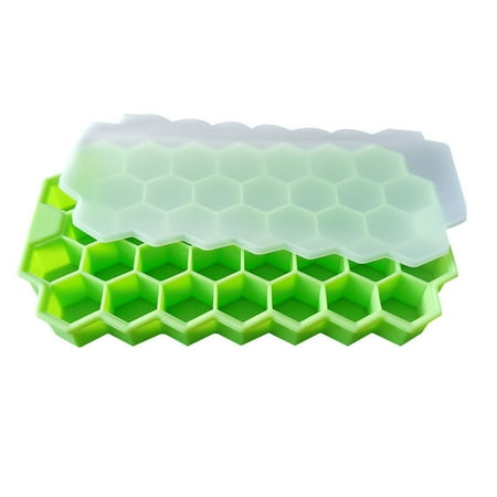 

VeliToy Beehive Shape Ices Cubes Tray 37 Cubes Silicone Ices Mold Maker with Lid(Green)