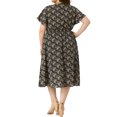 thumbnail image 4 of Vestido Floral de Día de la Madre para Mujeres Talla Grande Grace & Grandeur, Chifón Boho, Cuello en V, Mangas Cortas Acampanadas, Cintura Fruncida, Vestidos Midi de Verano 4X Negro, 4 of 8
