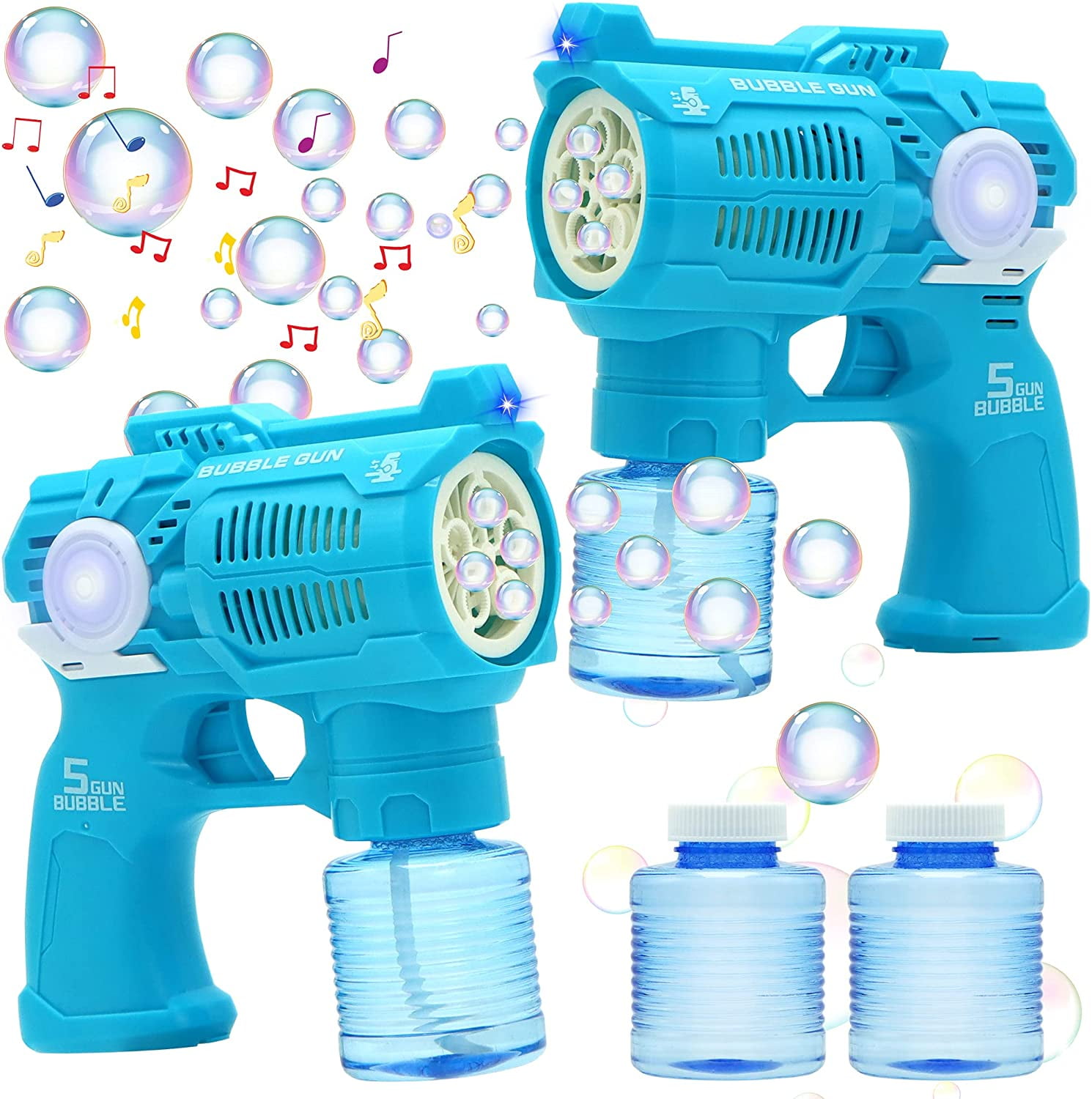 Lavinya 2 Bubble Guns with Light and Music, Bubble Blower Toys with 2