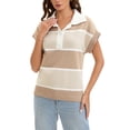 thumbnail image 4 of ATHLECHIC Womens Casual Sweater Vest V Neck Button Down Striped Pullover Tank Tops Loose Short Sleeve Sweaters S Khaki Apricot, 4 of 5