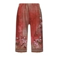 thumbnail image 5 of TQWQT Floral Linen Bermuda Shorts for Women Linen Shorts Elastic Waist Knee Length Gauze Pants Dressy Casual Pedal Pushers with Pockets Wine S, 5 of 6