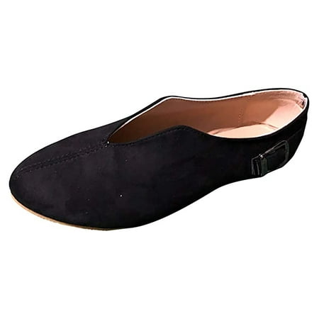 

QISIWOLE Sandals Women Casual Bukle Strap Sandals Flat Shallow Belt Buckle Lazy Pointed Suede Summer Flat Sandals Deals