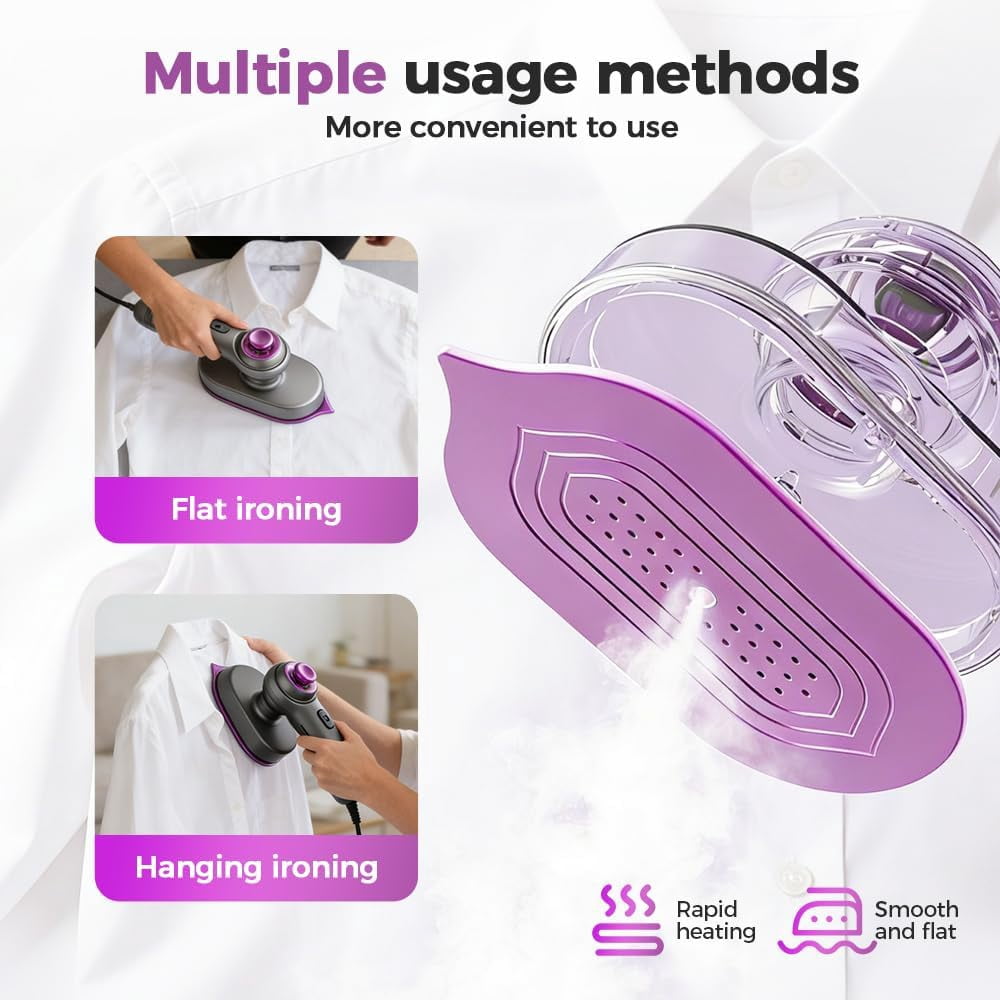 Mini Steam Iron Handheld – Portable Garment Travel Steamer for Clothes, Wet & Dry Vertical Steaming & Flat Ironing, 20s Heat Up, Rotatable Handle, No Board Needed