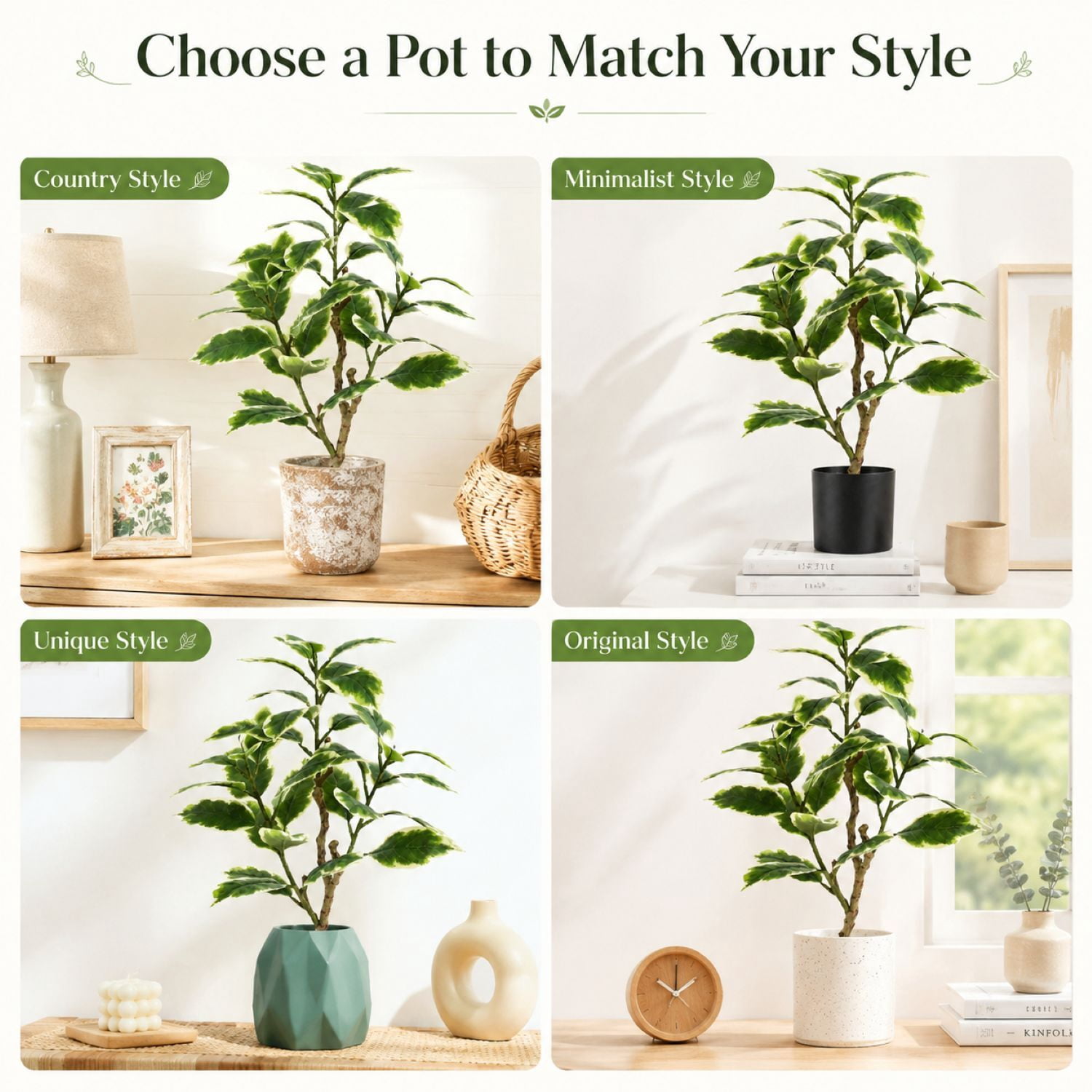 Easy4Home 3FT Artificial Variegated Rubber Plant Faux Ficus Elastica Tineke Tree Potted Indoor Floor Plant - Ready to Display