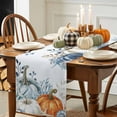 thumbnail image 3 of ERUNPONLY Blue Pumpkin Coastal Fall Table Runner - 72 Inch Long Thanksgiving Eucalyptus Leaves Cotton and Linen Blended Dress Scarves Farmhouse Table Runner for Kitchen Dining, Coffee Table, 13"x72", 3 of 8