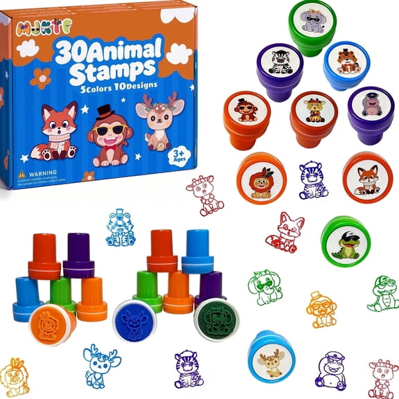 MJKTF Wild Animal Stamps, 30PCS Self-Inking Stamps Set for Kids 3yrs