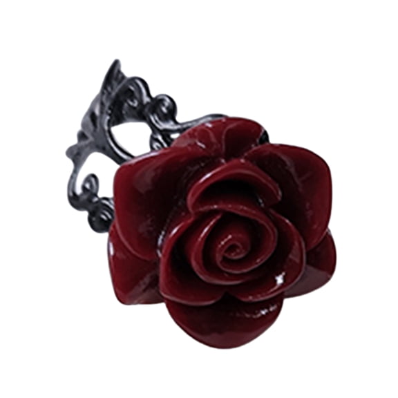Gothic Red Rose Adjustable Hollow Rings for Women Witch Pagan Vintage Creative Halloween Cool Aesthetic Jewelry Finger