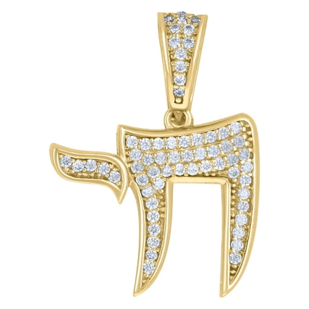 925 Sterling Silver Yellow-Tone Mens Cubic-Zirconia Chai Symbols Charm Pendant