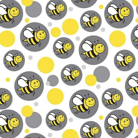 Happy Bumble Bee Buzz Insect Honey on Grey Premium Gift Wrap Wrapping Paper Roll Pattern