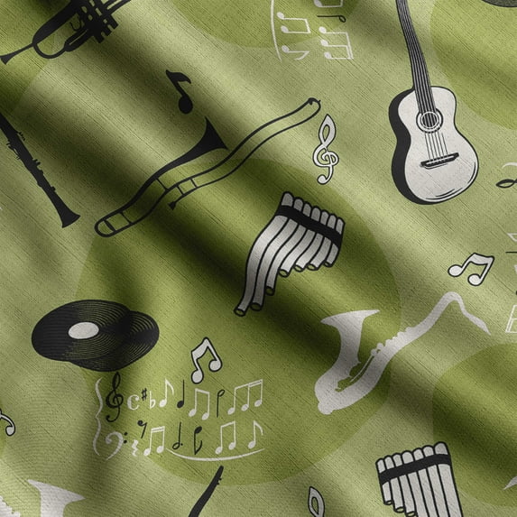 Soimoi Musical Instruments Print,Cotton Poplin, Sewing Fabric Sold by The Yard 42 Inch Wide,Sewing Craft Quilting/Quilt Making Fabric, Light Green