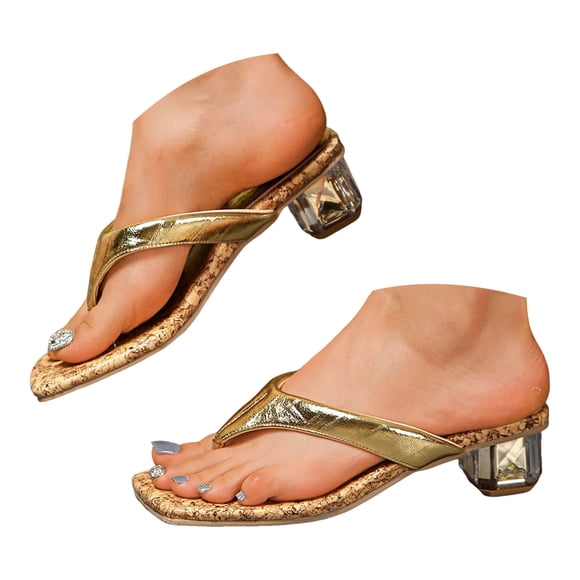 Dakaela Women's Kitten Heels Sandals Square Open Toe Low Heel Flip Flops Party Dress Thong Sandal