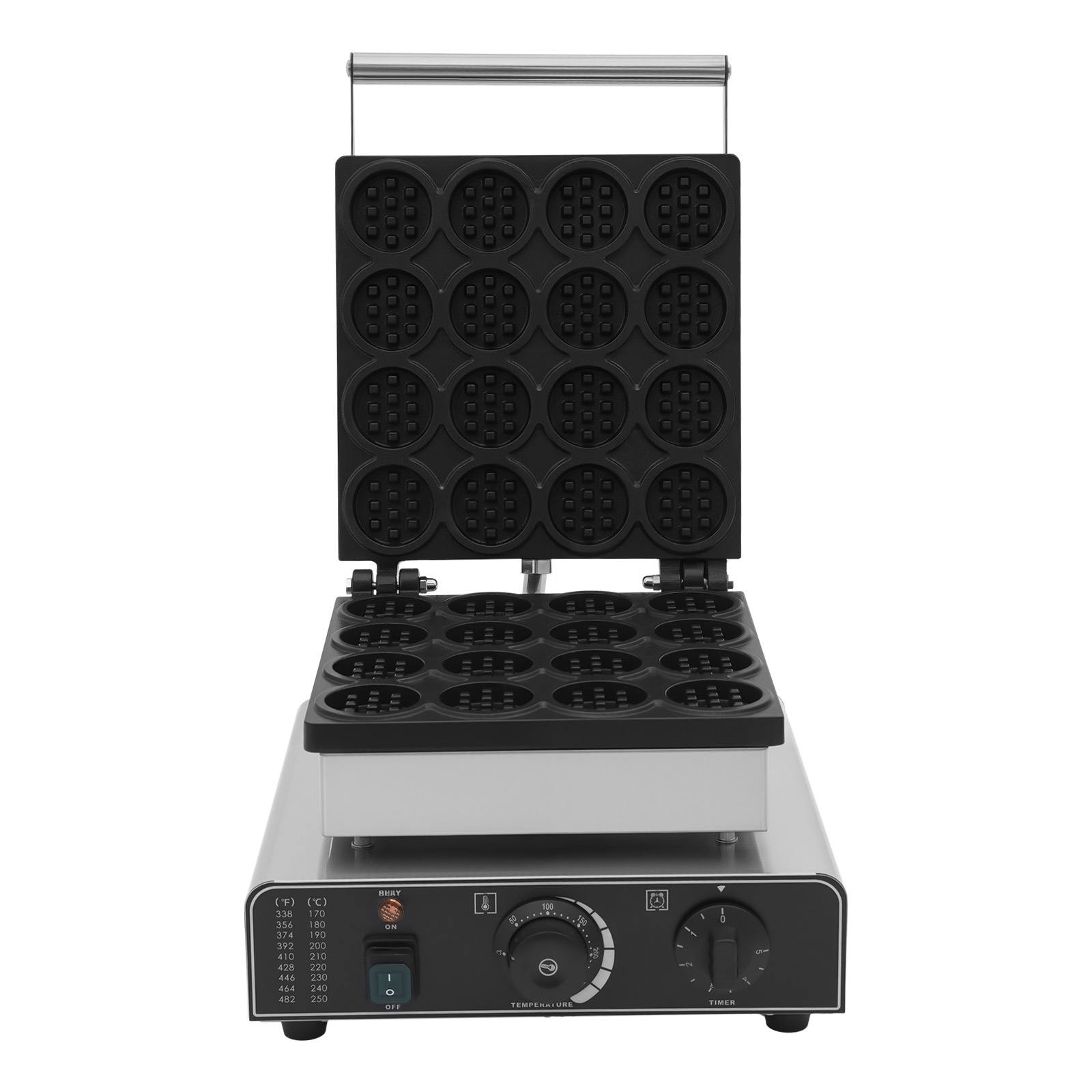 32*32*24cm 16 Grids Silver Commercial Waffle Maker Tabletop Round Electric Waffle Machine with Temperature Control