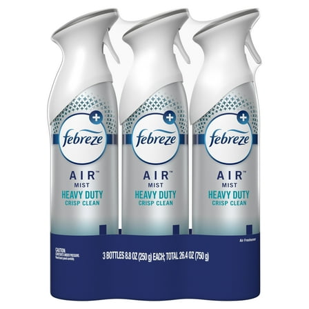 Febreze Odor-Fighting Air Freshener, Heavy Duty Crisp Clean, 8.8 fl oz, Pack of 3