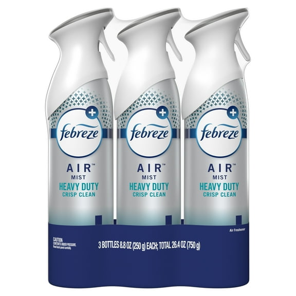 Febreze Odor-Fighting Air Freshener, Heavy Duty Crisp Clean, 8.8 fl oz, Pack of 3