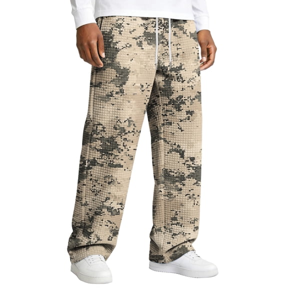 Waffle Sweatpants for Men Waist Fall Casual Sports Joggers Camo Printed Baggy Work Pants with Pockets Drawstring