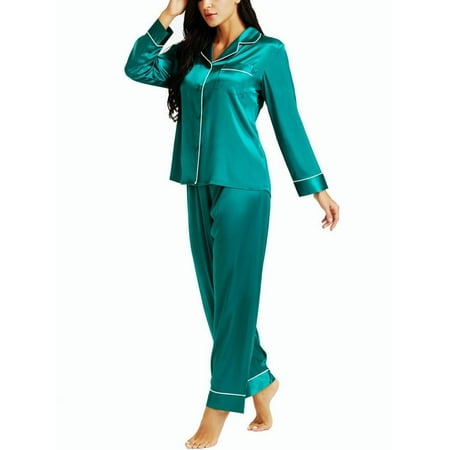 

LONXU Women s Sleepwear Silk Satin Luxury Nightwear Sets Green 3XL