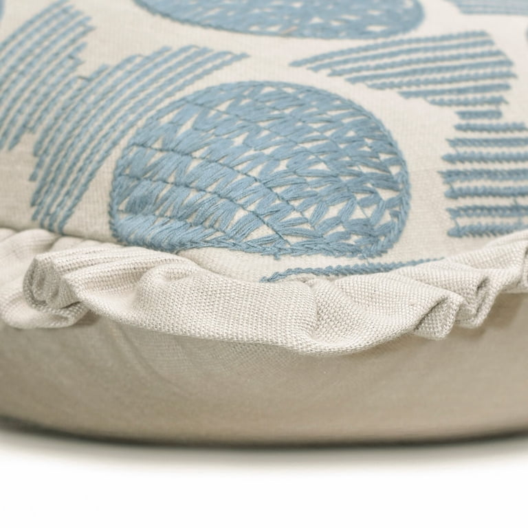 Light Blue Cotton Linen Embroidery Stripe Throw Pillow Covers, 24x24 Inch, Sofa Decor