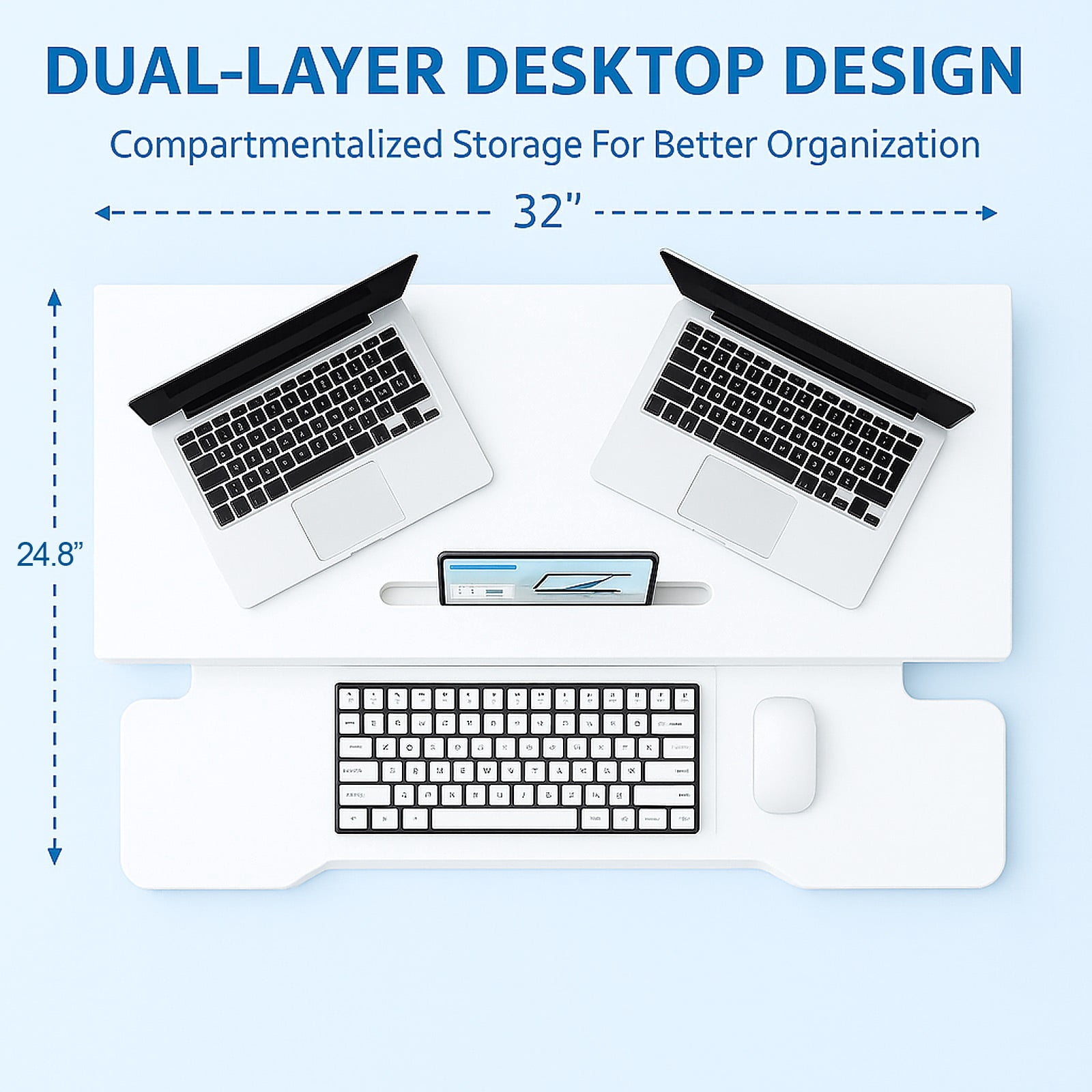 32 Inch Standing Desk Converter, Height Adjustable Laptop Sit Stand Desk Riser Laptop Workstation for Table Tops and Home Office with Keyboard Tray, White