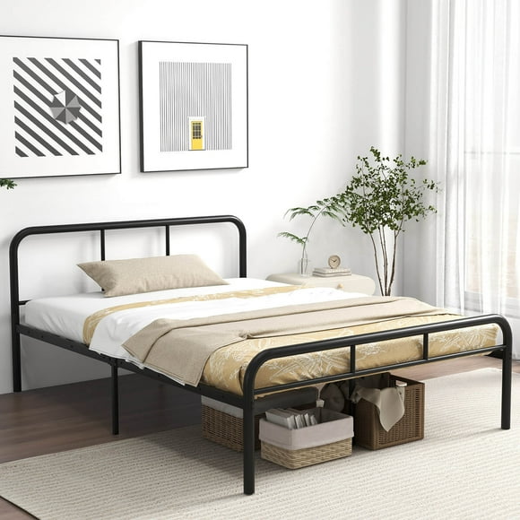 Gymax Full Size Bed Frame Metal Platform Bed Base w/ Headboard & Footboard Black
