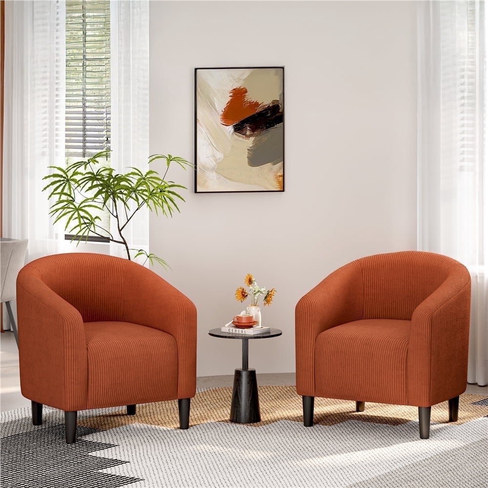 Yaheetech Corduroy Fabric Accent Barrel Chair for Living Room, Brick Red