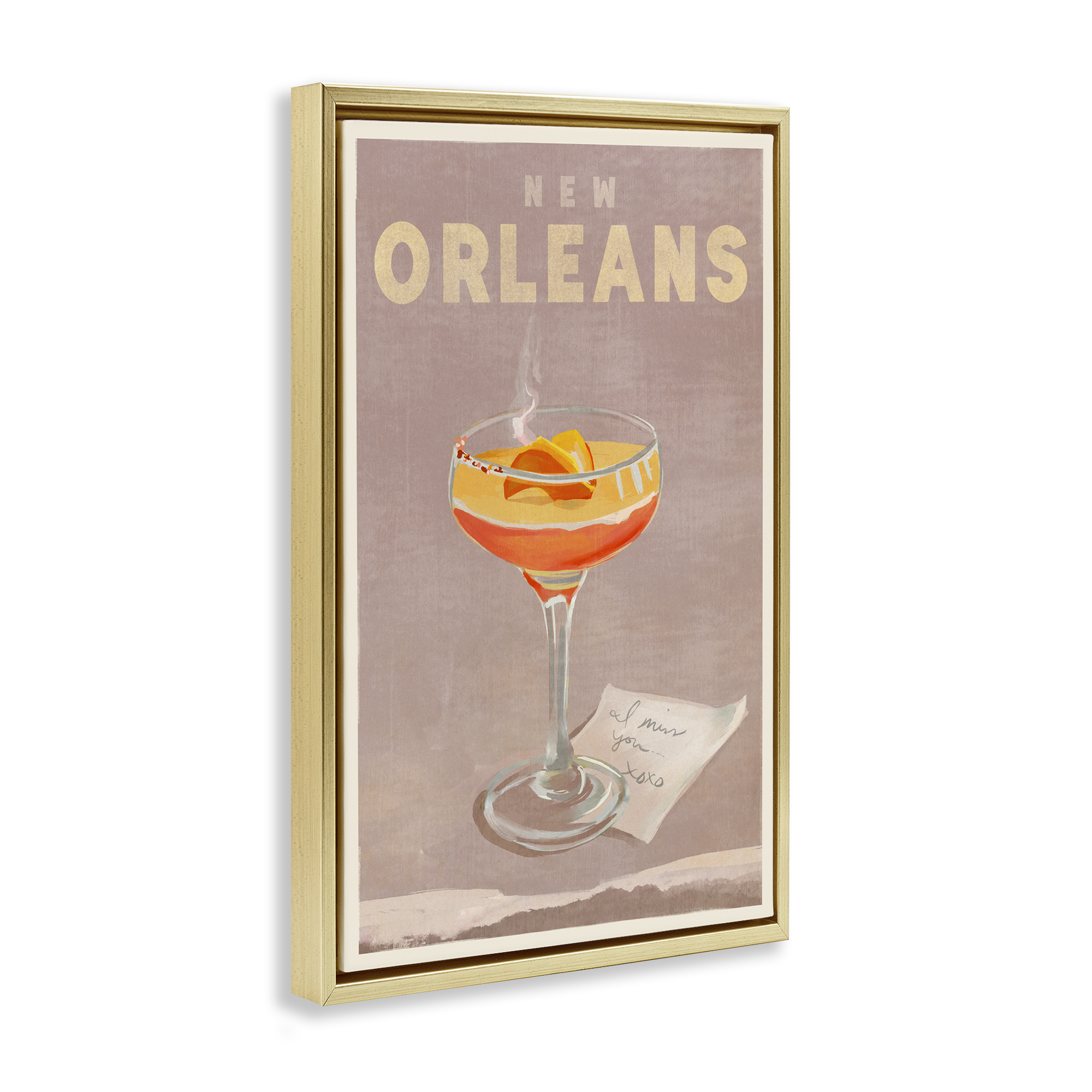 Stupell Industries New Orleans Cocktail Food & Beverage Painting Gold Floater Framed Canvas Art Print Wall Art, 17 x 25
