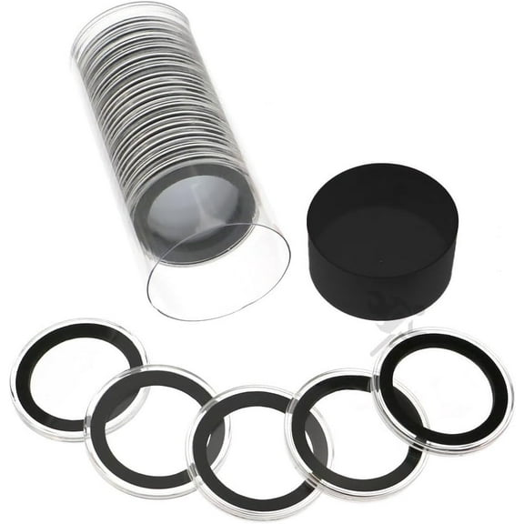 OnFireGuy Black Cap Tube & 20-Pack 37mm Black Ring Coin Holders for 1oz Silver Philharmonics | Protective Coin Cases for 1oz Silver & Gold Philharmonic and 50 Pesos Gold
