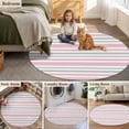 thumbnail image 6 of Pink and Round Living Room Rugs 8 ft, Gray Stripe Contrast Minimalist Modern Art Washable Large Area Rug with Non-Slip Sturdy Edge Binding Round Carpet for Dining Room Kitchen Office, 6 of 9